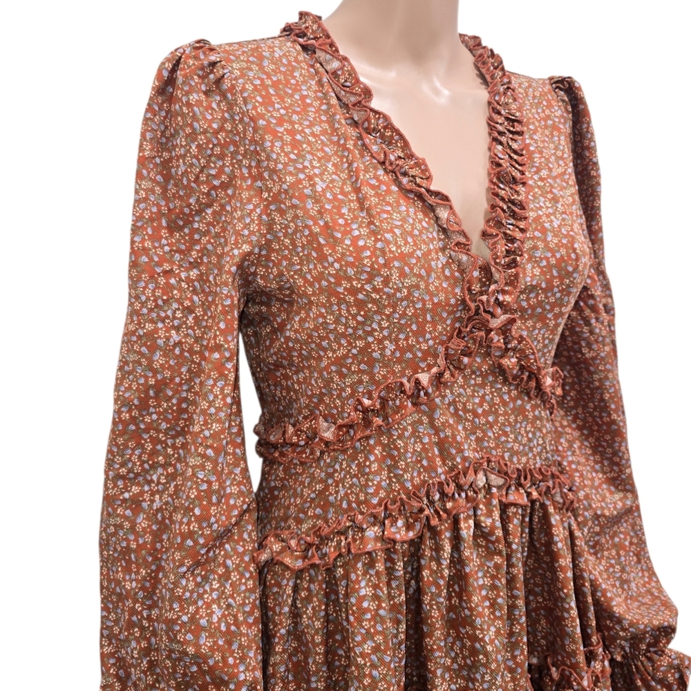Lulus Admire You Orange Floral Print Ruffled Long Sleeve Mini Dress - Picture 9 of 12